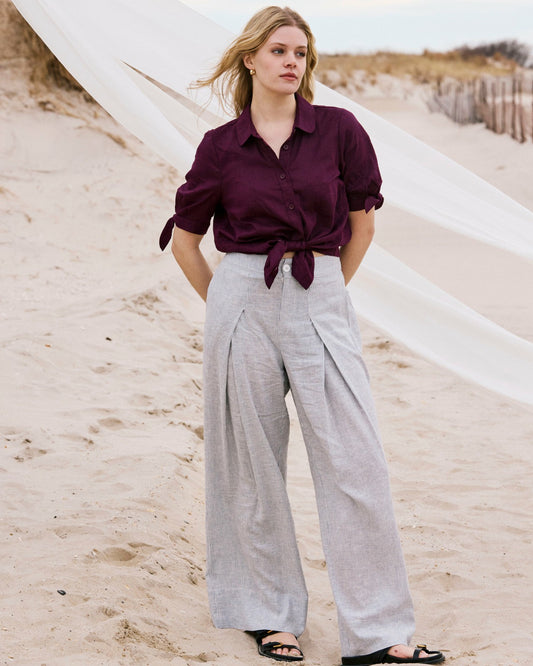 Universal Standard Marley Wide Leg Linen Blend Pants - Beach Stripe