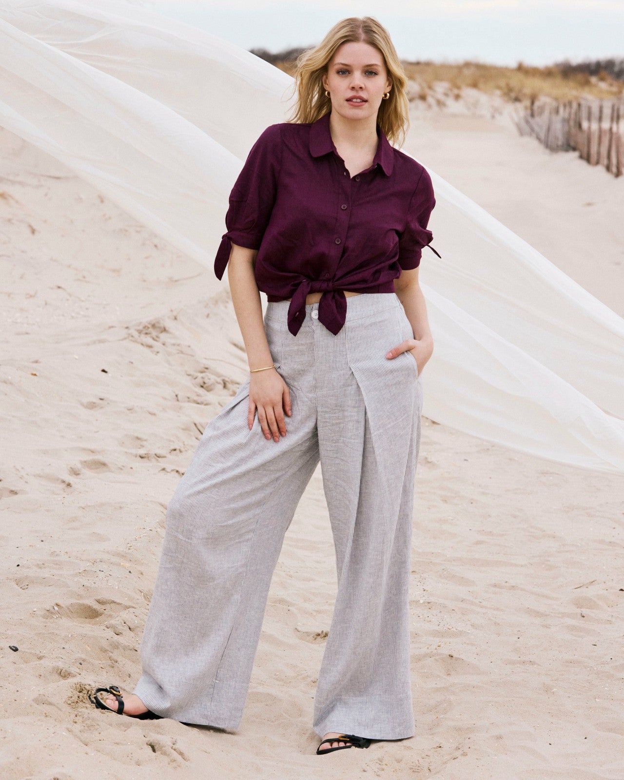 Universal Standard Marley Wide Leg Linen Blend Pants - Beach Stripe