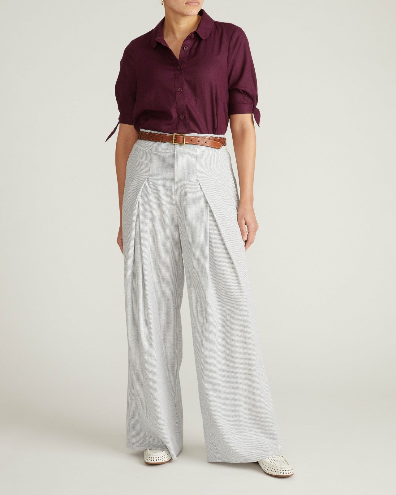 Universal Standard Marley Wide Leg Linen Blend Pants - Beach Stripe