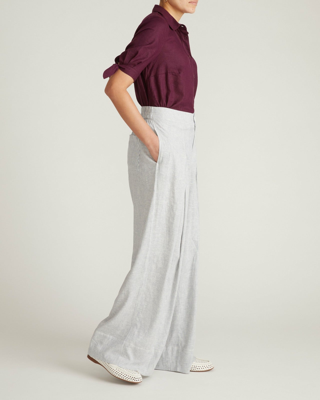 Universal Standard Marley Wide Leg Linen Blend Pants - Beach Stripe