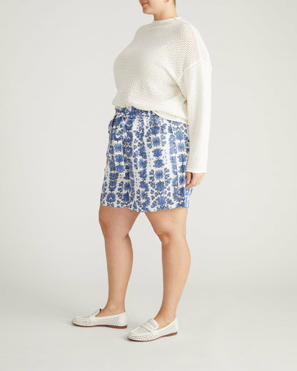 Universal Standard Harbor Stretch Linen Blend Paperbag Shorts - Rococo Beach Print