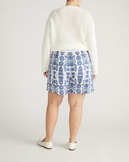 Universal Standard Harbor Stretch Linen Blend Paperbag Shorts - Rococo Beach Print