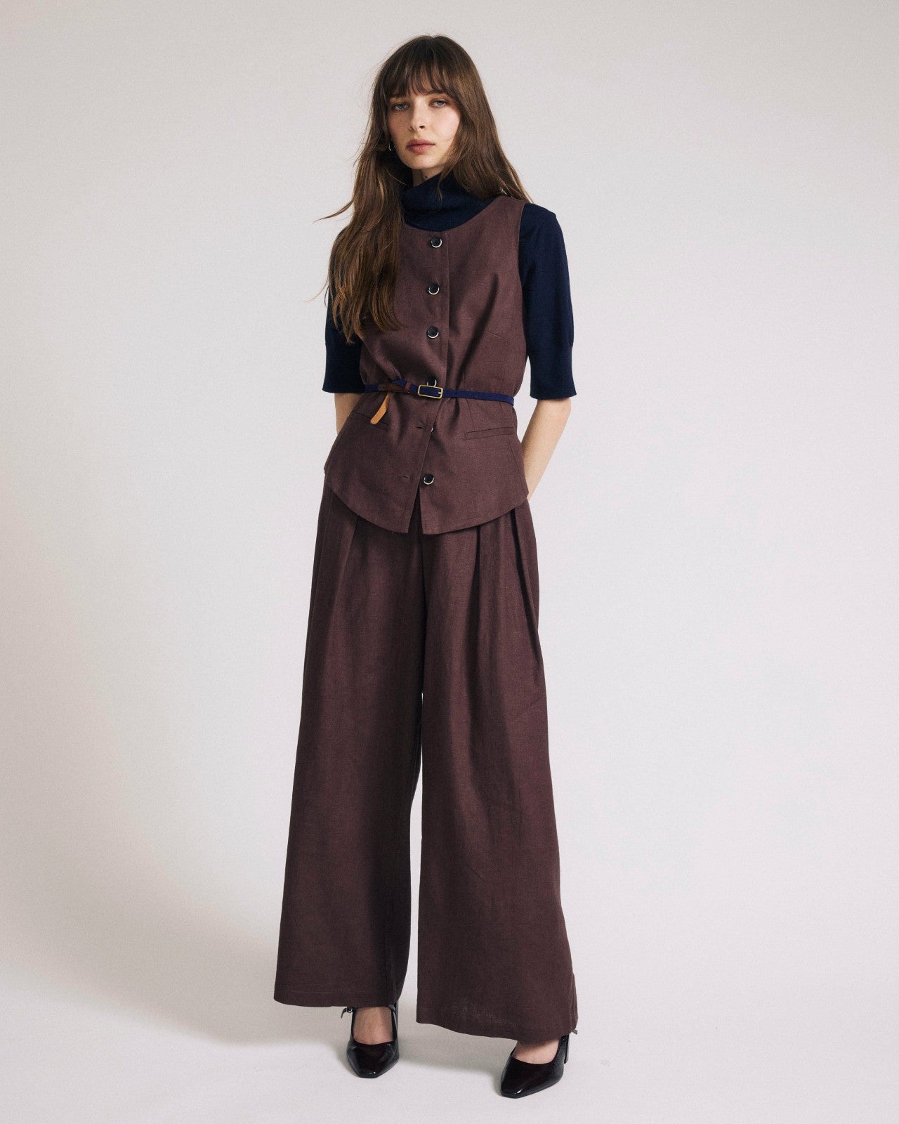 Universal Standard Palais Stretch Linen Blend Wide Leg Pant - Sophisticated Brown