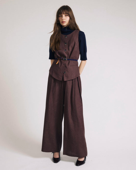 Universal Standard Palais Stretch Linen Blend Wide Leg Pant - Sophisticated Brown