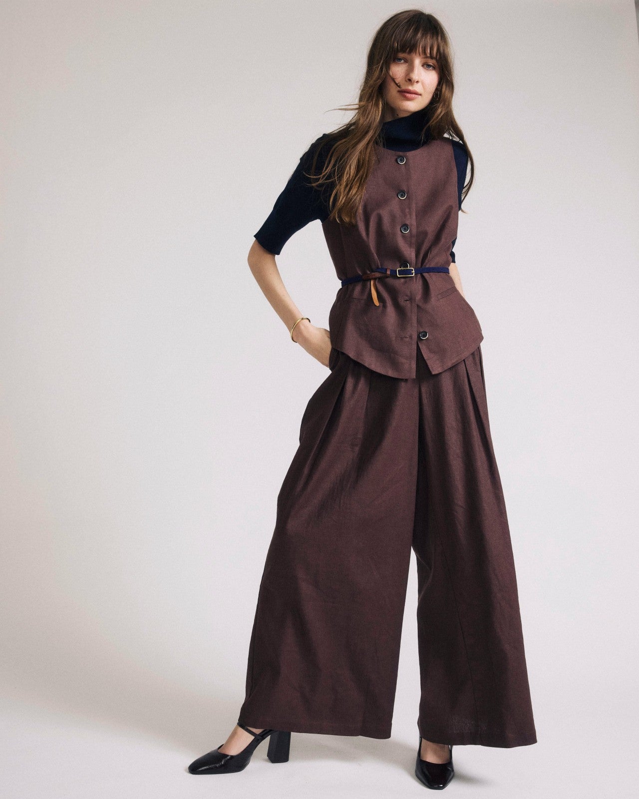 Universal Standard Palais Stretch Linen Blend Wide Leg Pant - Sophisticated Brown