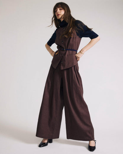 Universal Standard Palais Stretch Linen Blend Wide Leg Pant - Sophisticated Brown