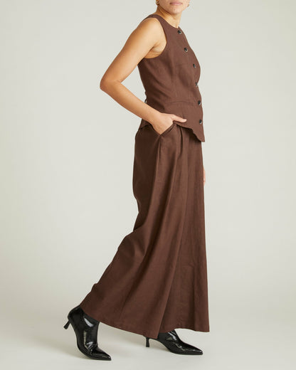 Universal Standard Palais Stretch Linen Blend Wide Leg Pant - Sophisticated Brown