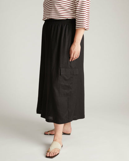 Universal Standard Palazzo Cargo Linen Blend Pant - Black