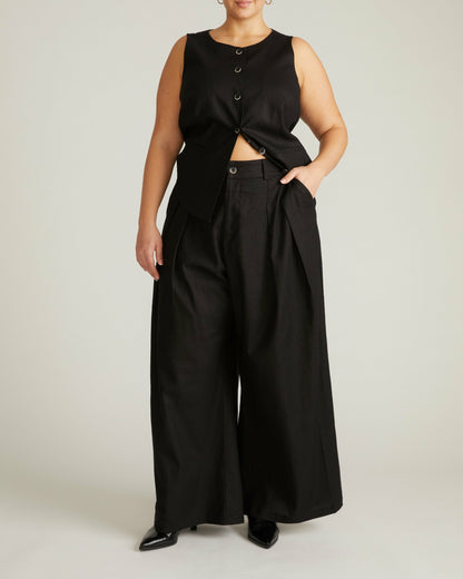 Universal Standard Palais Stretch Linen Blend Wide Leg Pant - Black