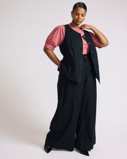 Universal Standard Palais Stretch Linen Blend Wide Leg Pant - Black