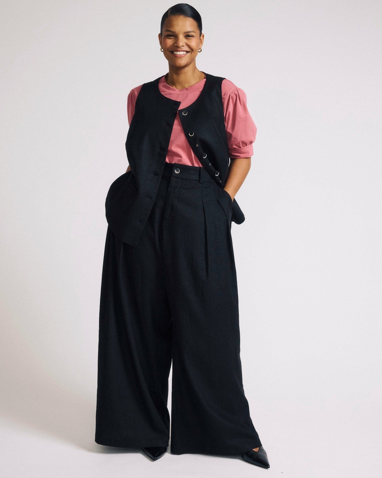 Universal Standard Palais Stretch Linen Blend Wide Leg Pant - Black