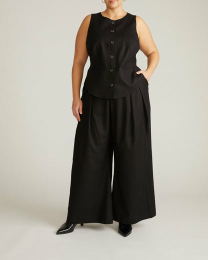 Universal Standard Palais Stretch Linen Blend Wide Leg Pant - Black