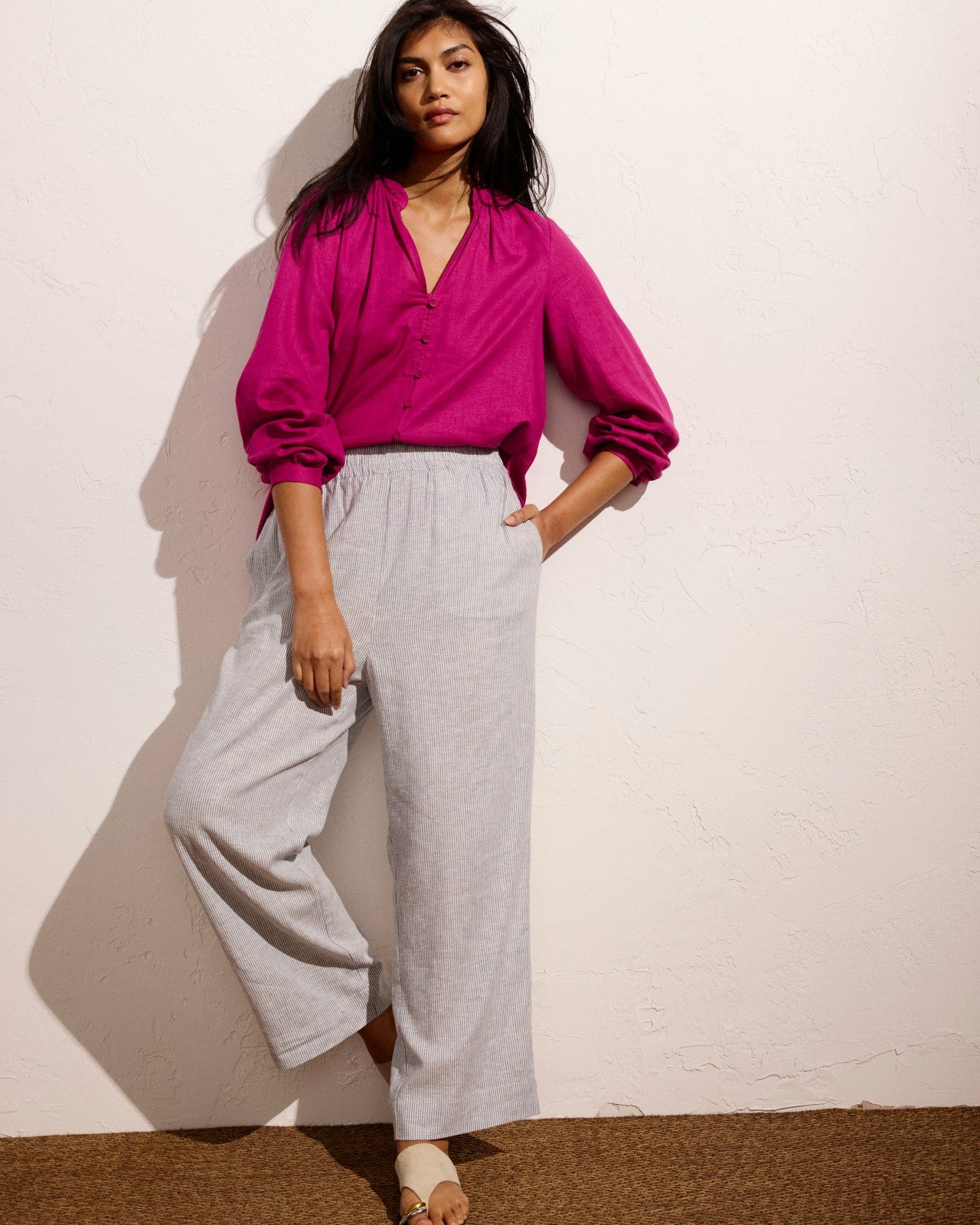 Universal Standard Iris Linen Blend Easy Pull-On Pants - Beach Stripe
