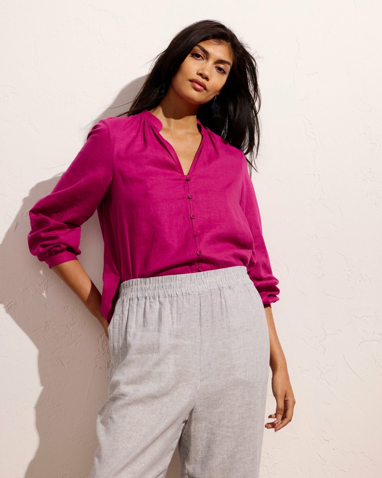 Universal Standard Iris Linen Blend Easy Pull-On Pants - Beach Stripe