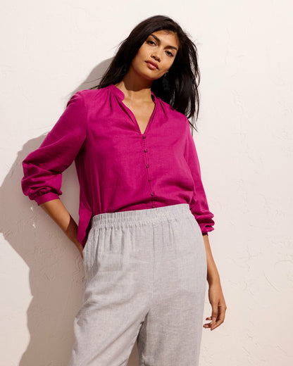 Universal Standard Iris Linen Blend Easy Pull-On Pants - Beach Stripe
