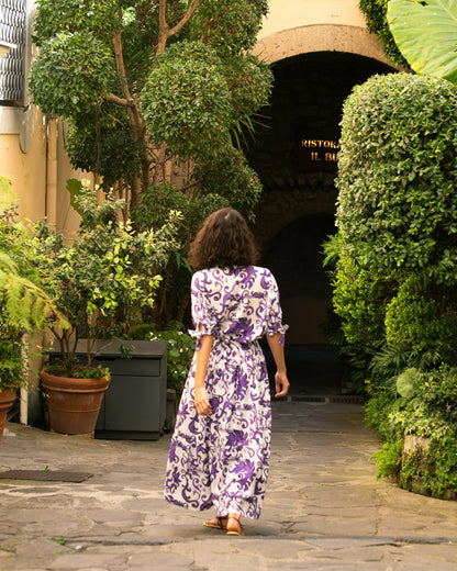 Universal Standard Tosca Linen Blend Maxi Skirt - Purple Majolica Print