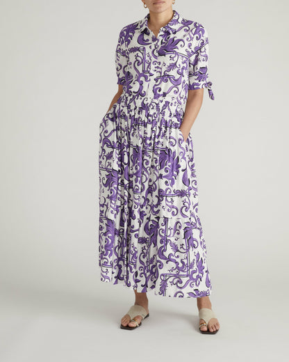 Universal Standard Tosca Linen Blend Maxi Skirt - Purple Majolica Print