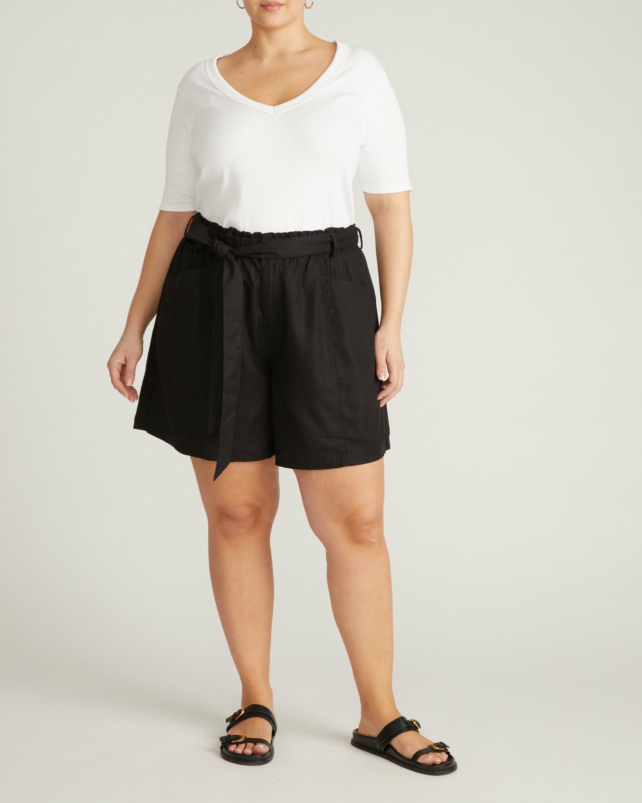 Universal Standard Harbor Stretch Linen Blend Paperbag Shorts - Black