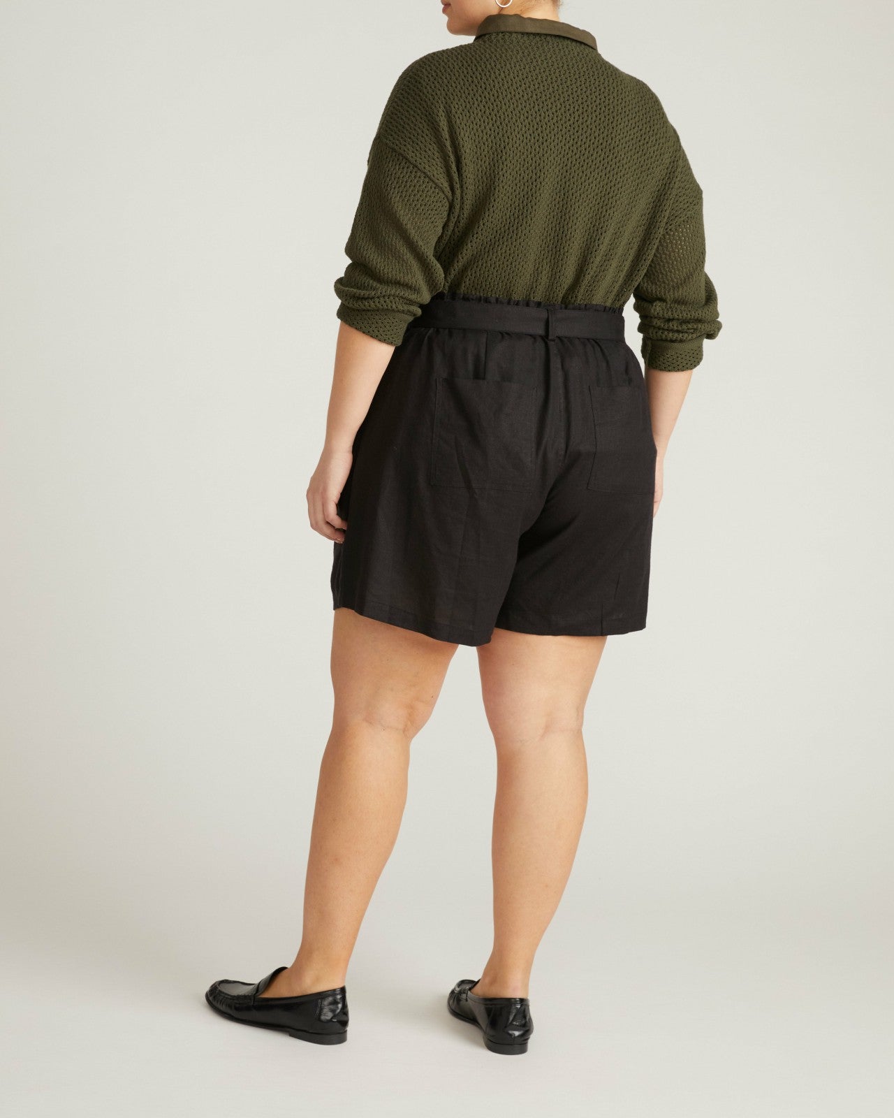Universal Standard Harbor Stretch Linen Blend Paperbag Shorts - Black