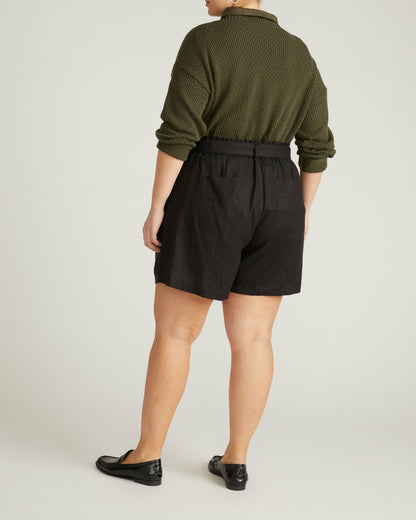 Universal Standard Harbor Stretch Linen Blend Paperbag Shorts - Black