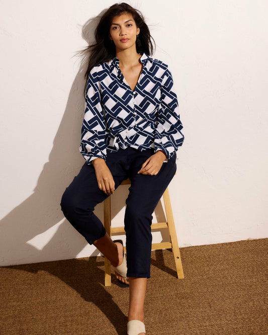 Universal Standard Sayville Linen Blend Drawstring Pant - Navy