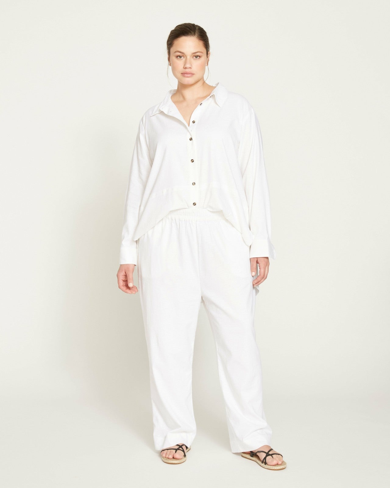 Universal Standard Iris Linen Blend Easy Pull-On Pants - White