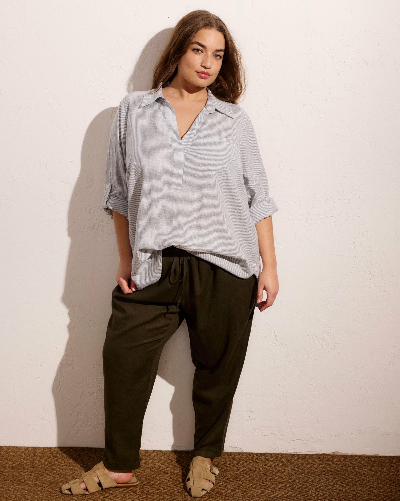 Universal Standard Sayville Linen Blend Drawstring Pant - Camo