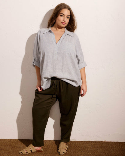 Universal Standard Sayville Linen Blend Drawstring Pant - Camo
