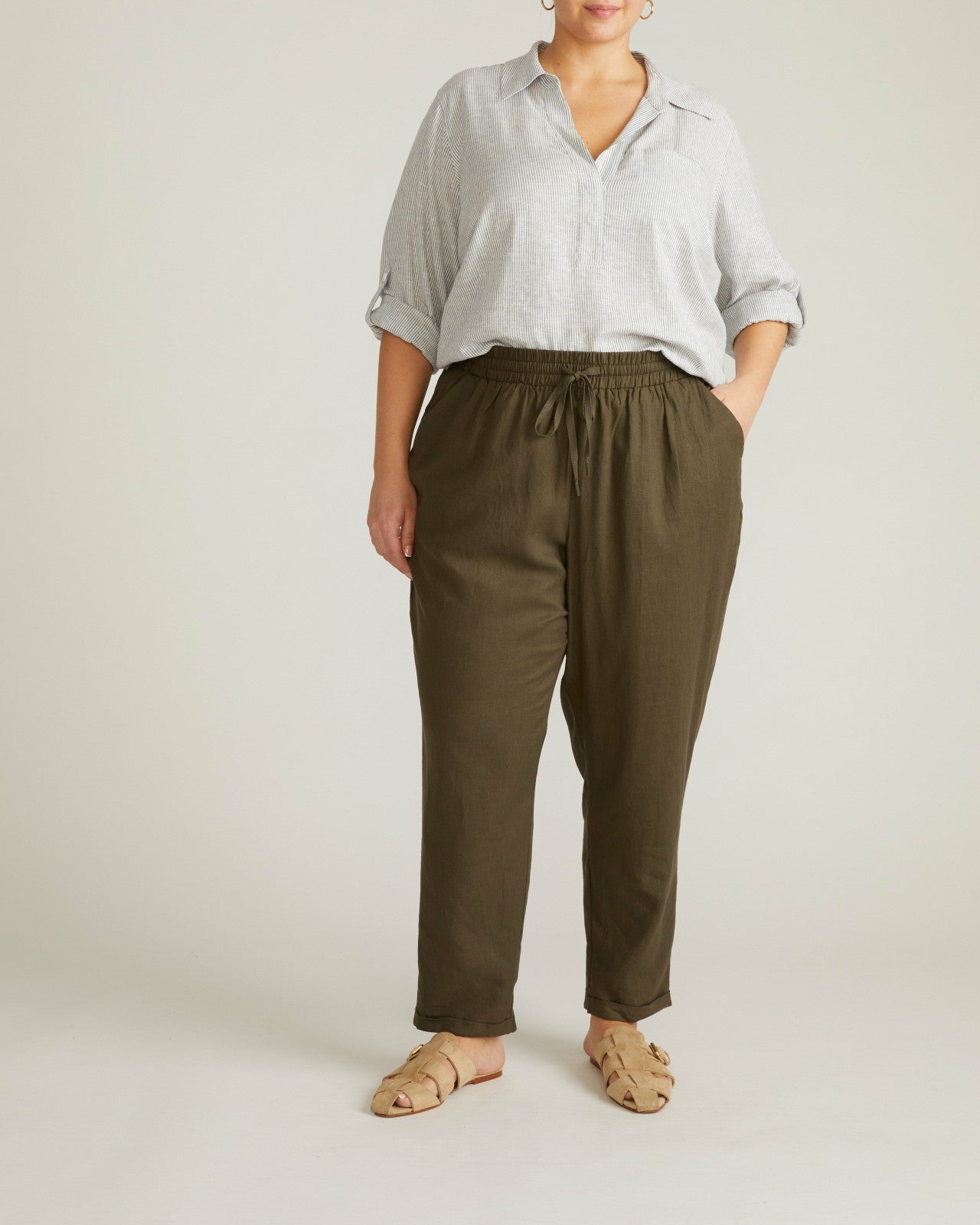 Universal Standard Sayville Linen Blend Drawstring Pant - Camo