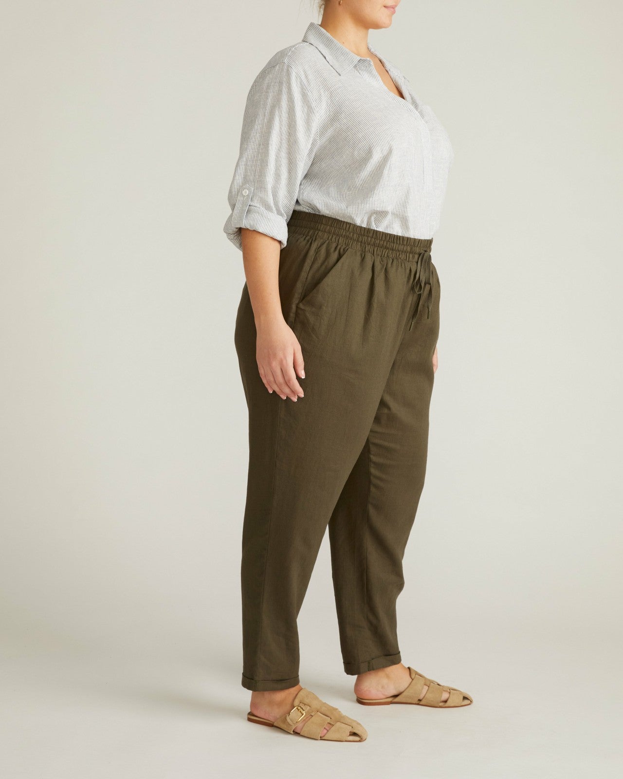Universal Standard Sayville Linen Blend Drawstring Pant - Camo