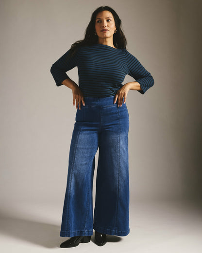Universal Standard Olivia Pintuck Wide Leg Jeans - True Blue