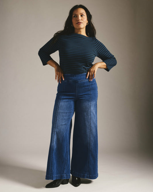 Universal Standard Olivia Pintuck Wide Leg Jeans - True Blue