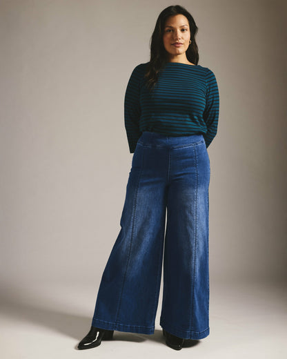 Universal Standard Olivia Pintuck Wide Leg Jeans - True Blue
