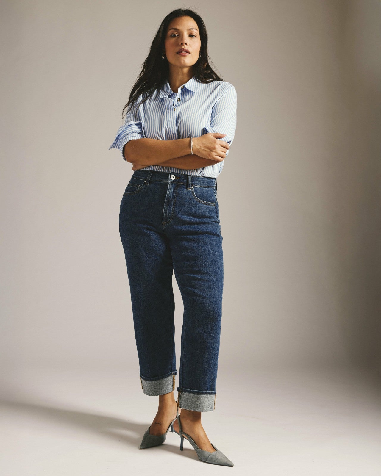 Universal Standard Stevie High Rise Cuffed Straight Leg Jeans - Odeon Blue