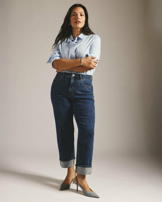 Universal Standard Stevie High Rise Cuffed Straight Leg Jeans - Odeon Blue