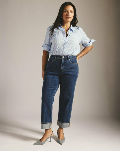 Universal Standard Stevie High Rise Cuffed Straight Leg Jeans - Odeon Blue