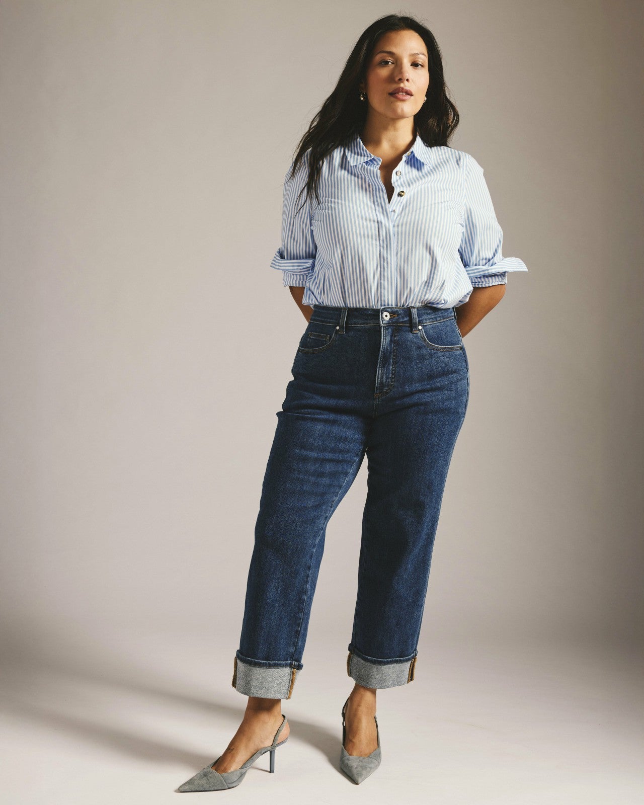 Universal Standard Stevie High Rise Cuffed Straight Leg Jeans - Odeon Blue