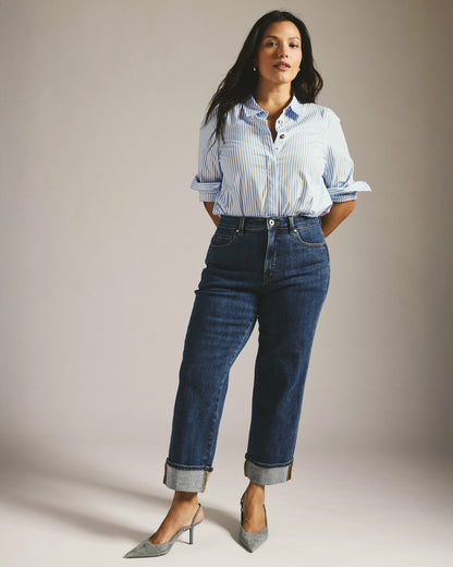 Universal Standard Stevie High Rise Cuffed Straight Leg Jeans - Odeon Blue
