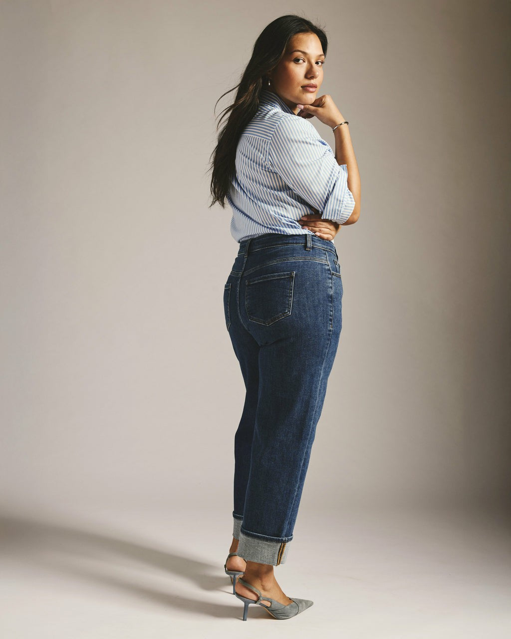 Universal Standard Stevie High Rise Cuffed Straight Leg Jeans - Odeon Blue