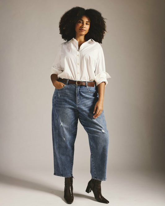 Universal Standard Dakota Twisted Leg Jeans - Distressed Washed Indigo