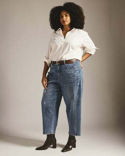 Universal Standard Dakota Twisted Leg Jeans - Distressed Washed Indigo