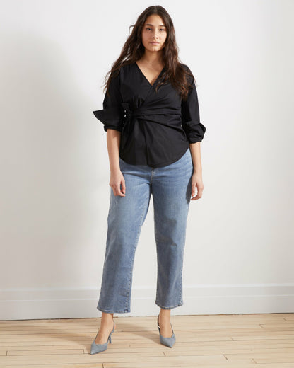 Universal Standard Ella High Rise Straight Leg Jeans - Distressed Washed Indigo