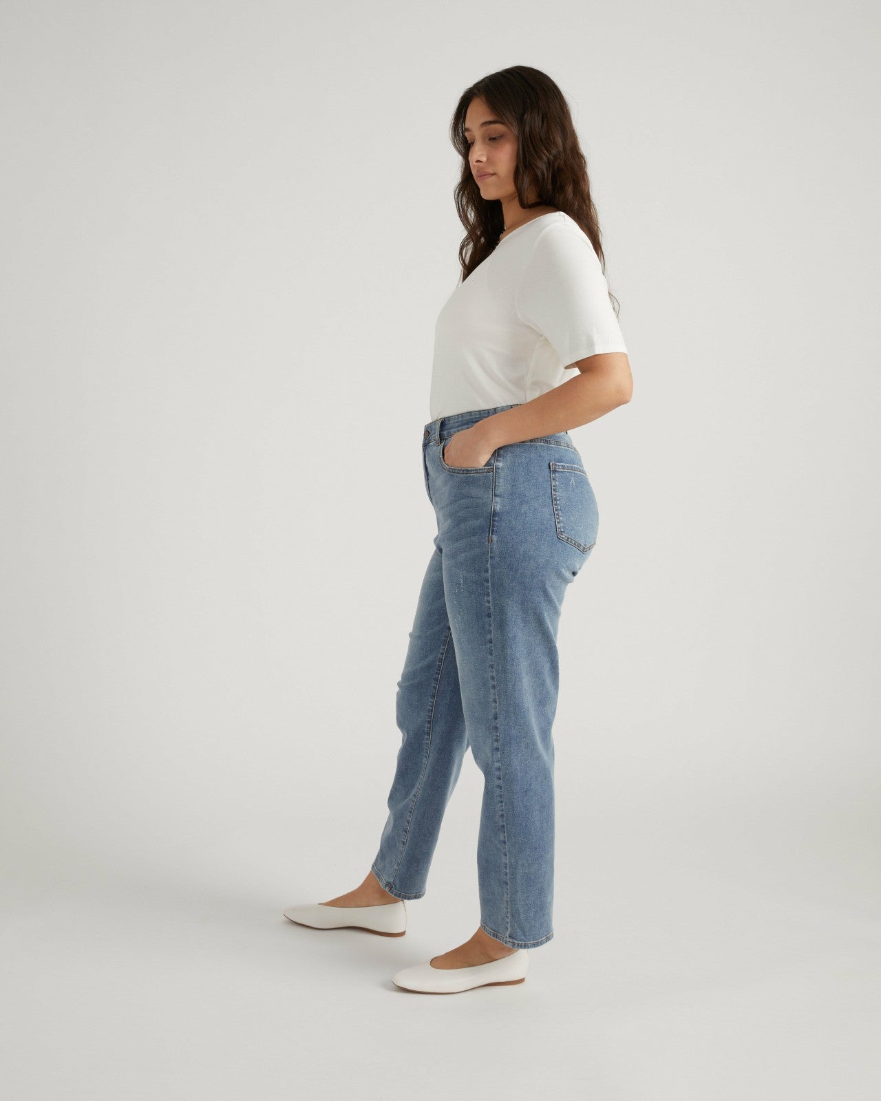 Universal Standard Ella High Rise Straight Leg Jeans - Distressed Washed Indigo