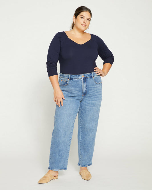 Universal Standard Etta High Rise Straight Leg Jeans 28 Inch - Distressed Washed Indigo