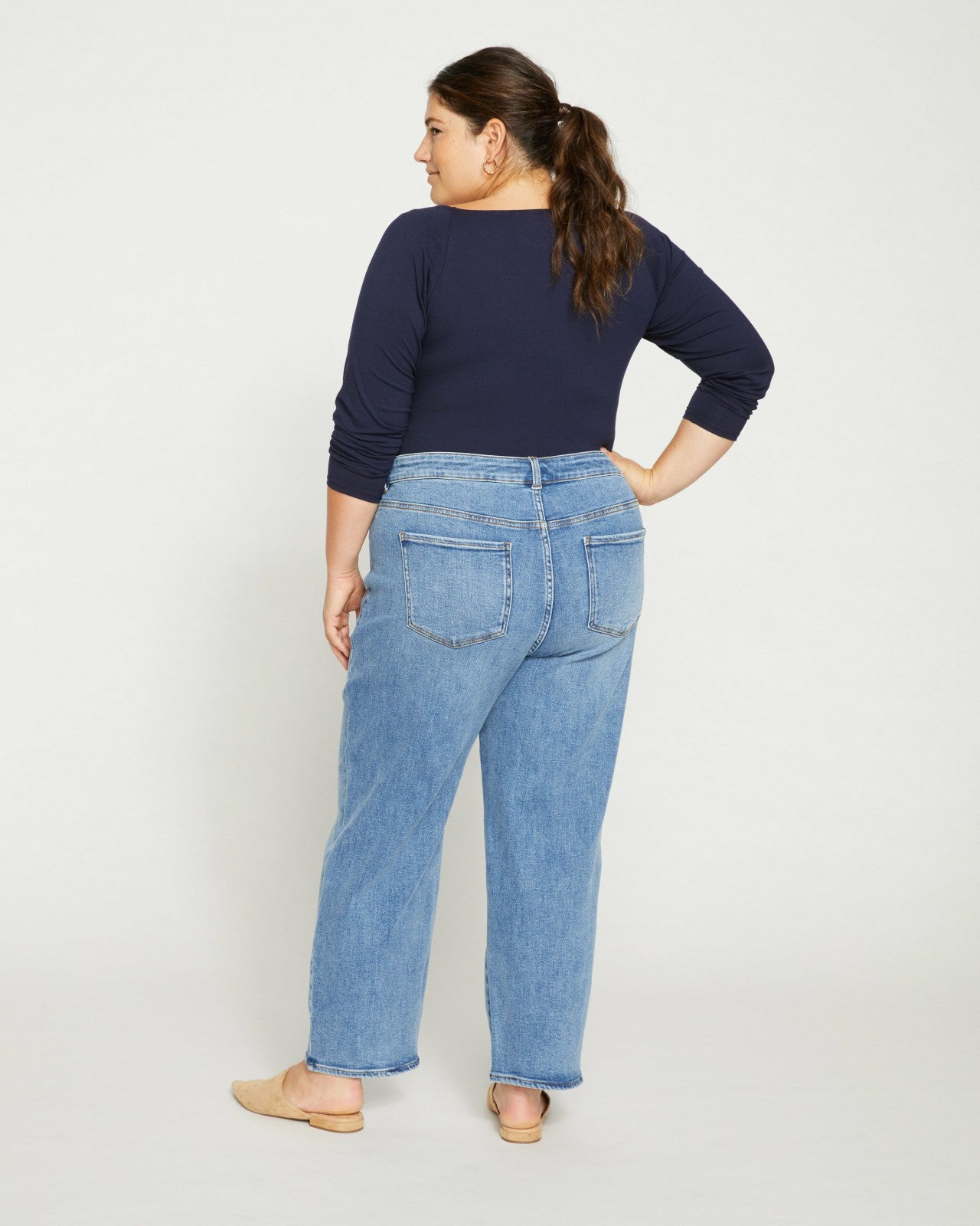 Universal Standard Etta High Rise Straight Leg Jeans 28 Inch - Distressed Washed Indigo