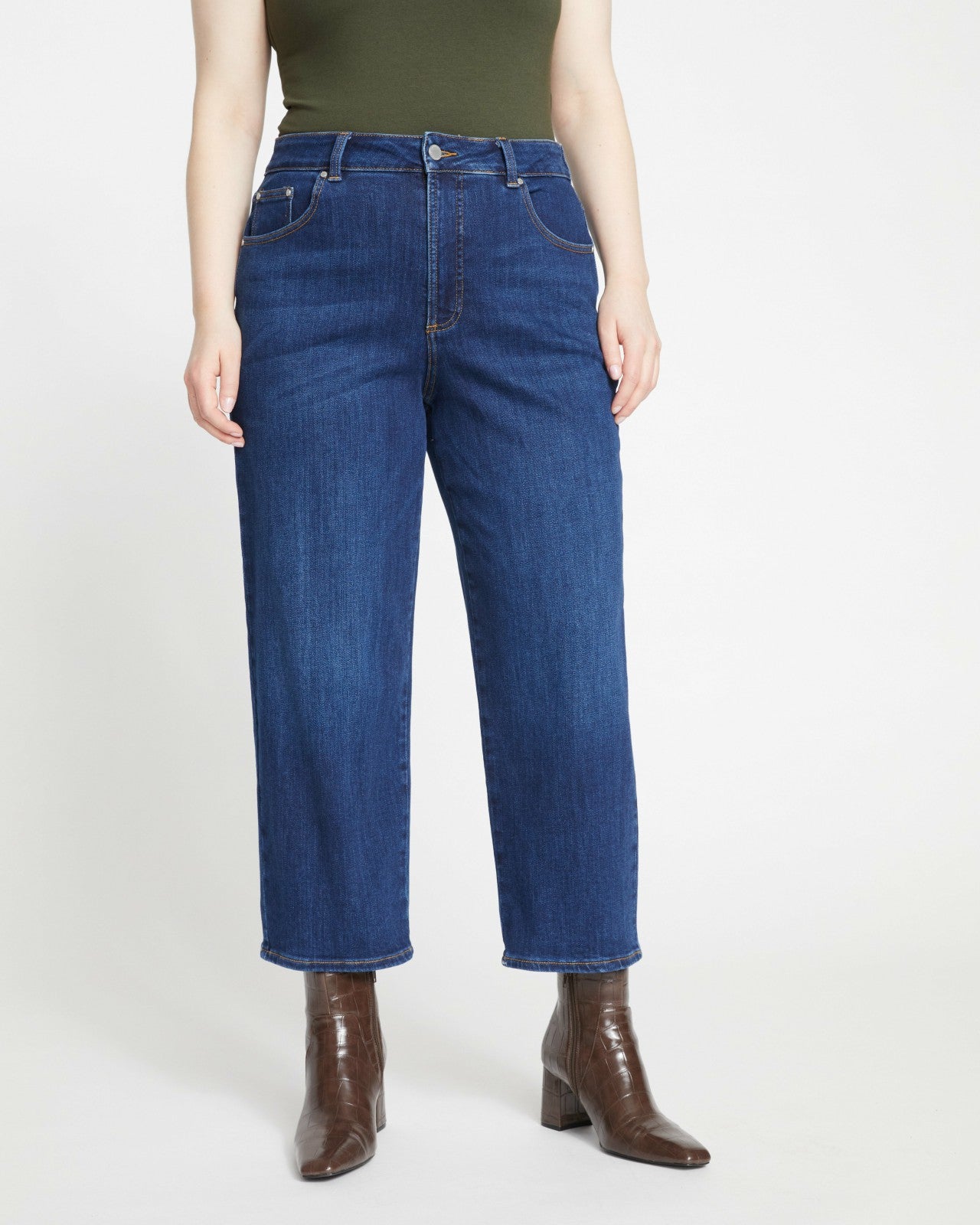 Universal Standard Donna High Rise Curve Straight Leg Jeans 27 Inch - Stonewash Indigo