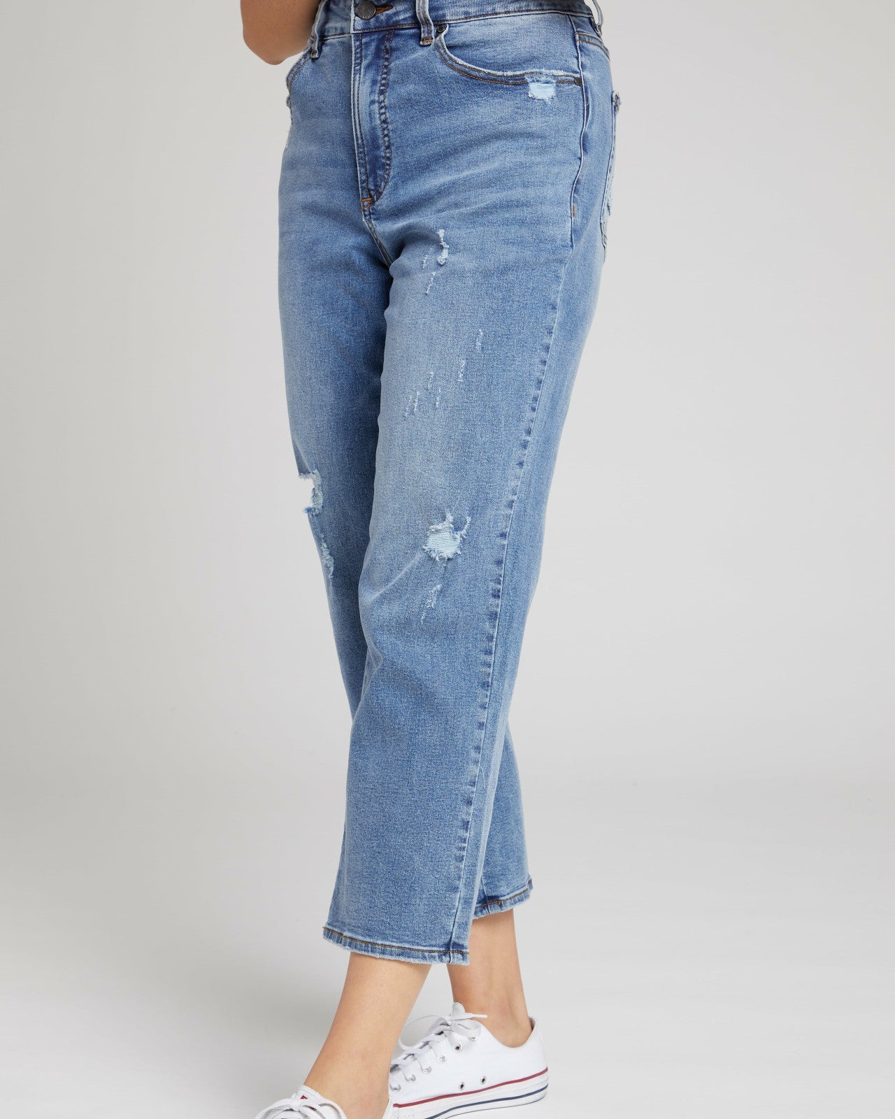 Universal Standard Donna High Rise Curve Straight Leg Jeans 27 Inch - Distressed Indigo