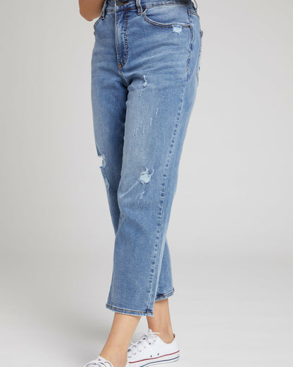 Universal Standard Donna High Rise Curve Straight Leg Jeans 27 Inch - Distressed Indigo