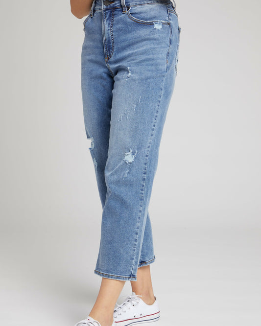 Universal Standard Donna High Rise Curve Straight Leg Jeans 27 Inch - Distressed Indigo