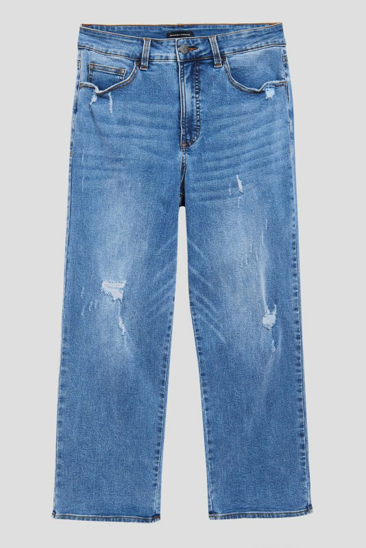 Universal Standard Donna High Rise Curve Straight Leg Jeans 27 Inch - Distressed Indigo